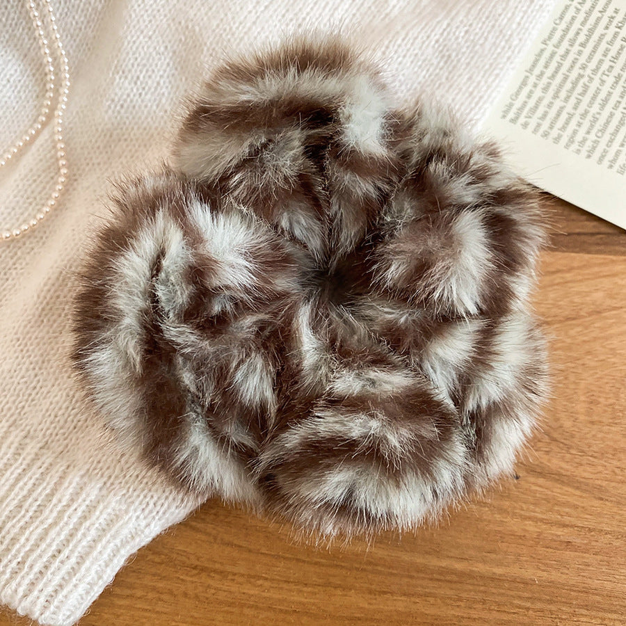 Coletero Elegante de Peluche Suave a Rayas para Cola de Caballo con Diseño Minimalista y Patrón Geométrico para Mujer