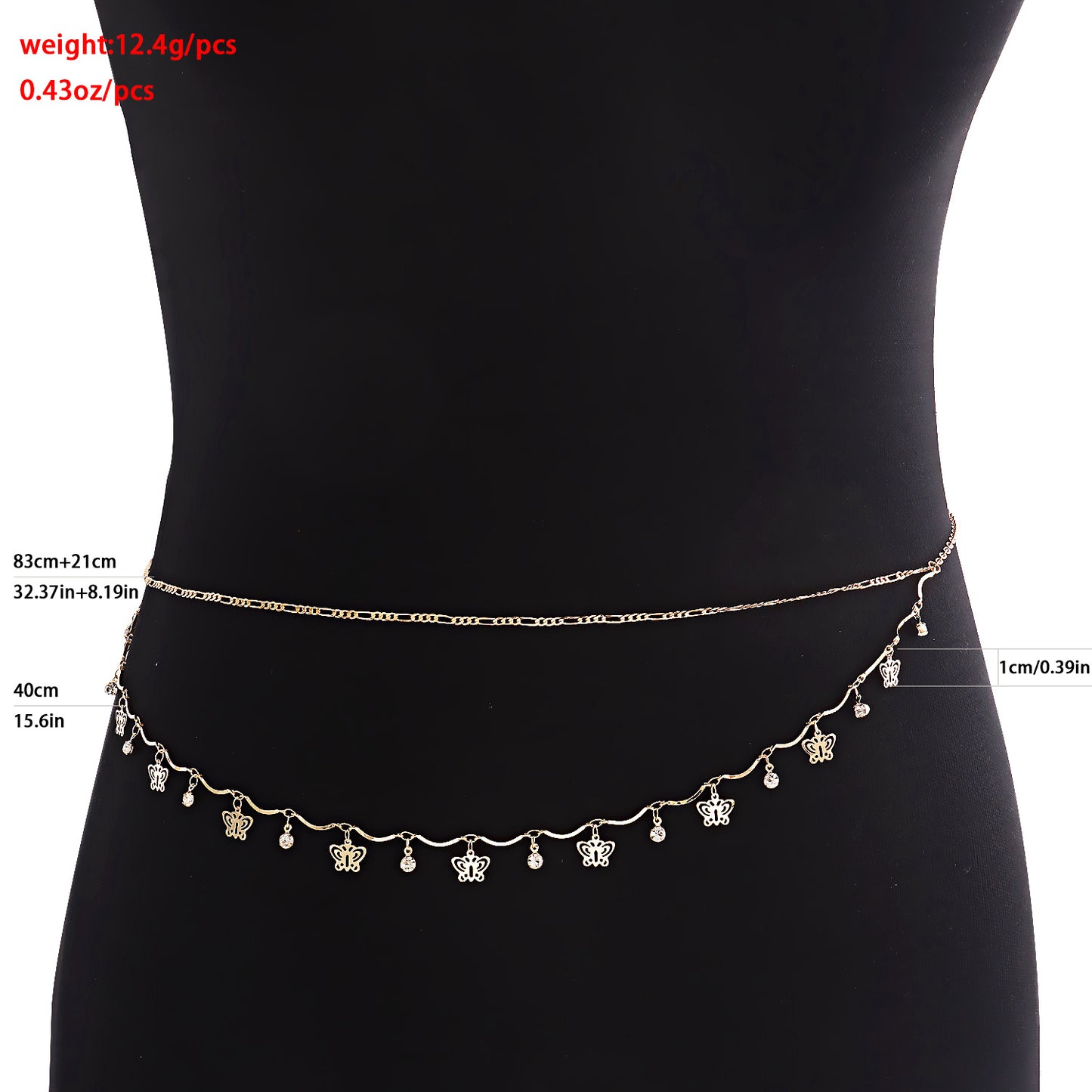 Minimalist Butterfly Pendant Waist Chain for Women with Acrylic and Zircon Inlay on Metal Base, Punk Style Tassel Accent