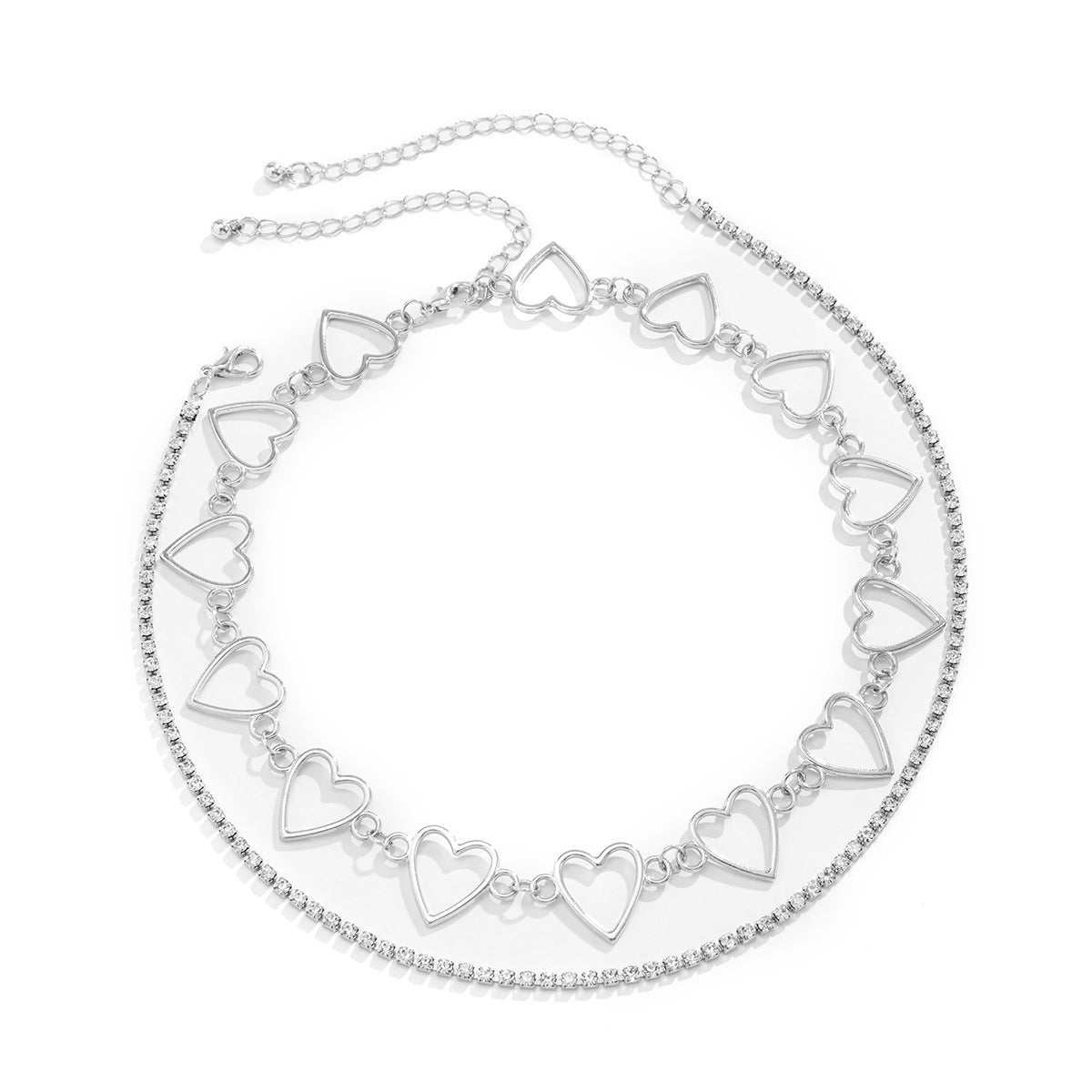 Collar con colgante de corazón hueco geométrico vintage para mujer con cadena de aleación y acabado chapado