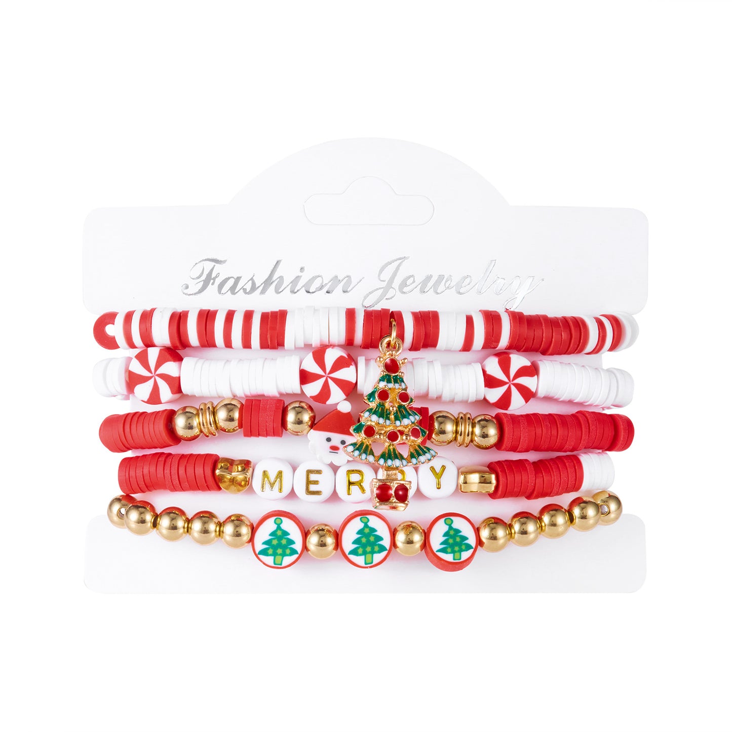 Handmade Alloy Christmas-Themed Bracelet Set with Santa Claus Snowflake and Reindeer Charms for Women