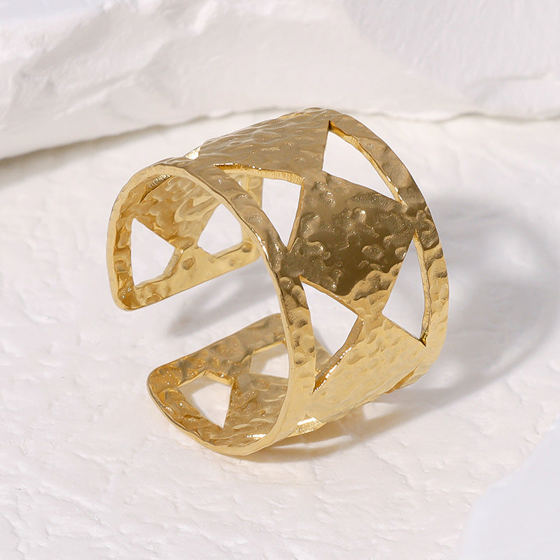 Anello Aperto Regolabile Geometrico Minimalista da Donna in Acciaio Inossidabile con Placcatura in Oro 18K