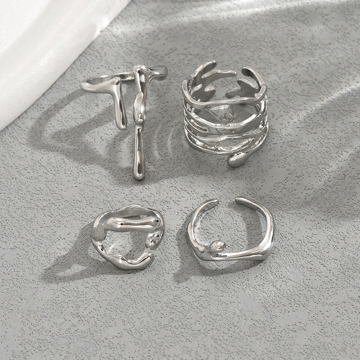 Conjunto de anillos abiertos para mujer con diseño de lava irregular geométrica, anillos de moda chapados en aleación de zinc con estilo minimalista moderno
