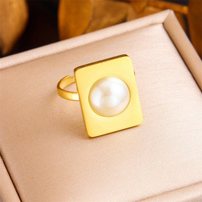 Irregular Shape Pearl Inlay Stainless Steel Plated Jewelry Set for Women Necklace Earrings Bracelet