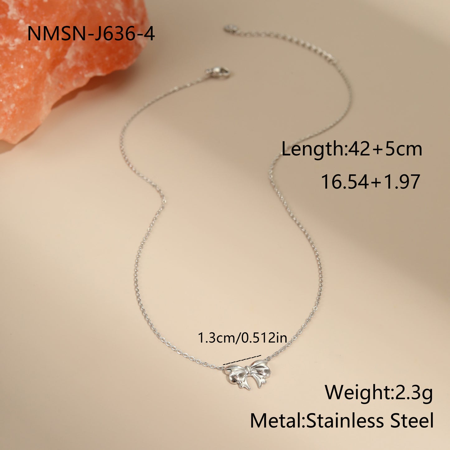 Minimalist Bow Knot Pendant Necklace in Stainless Steel with 18K Gold Plating for Women