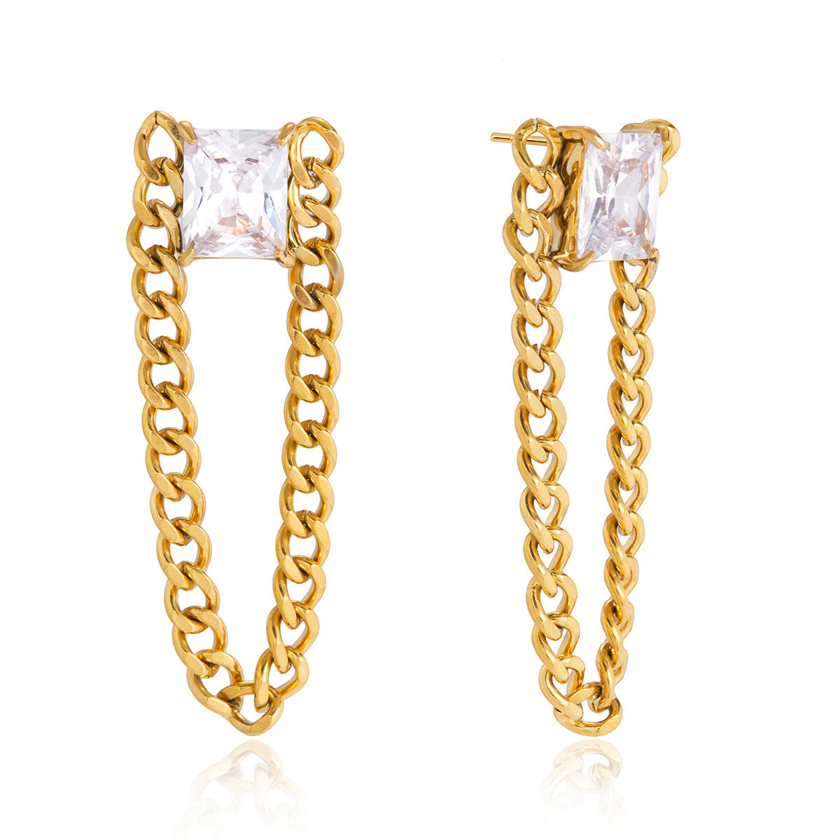 Stainless Steel Plated Cubic Zirconia Tassel Earrings for Women