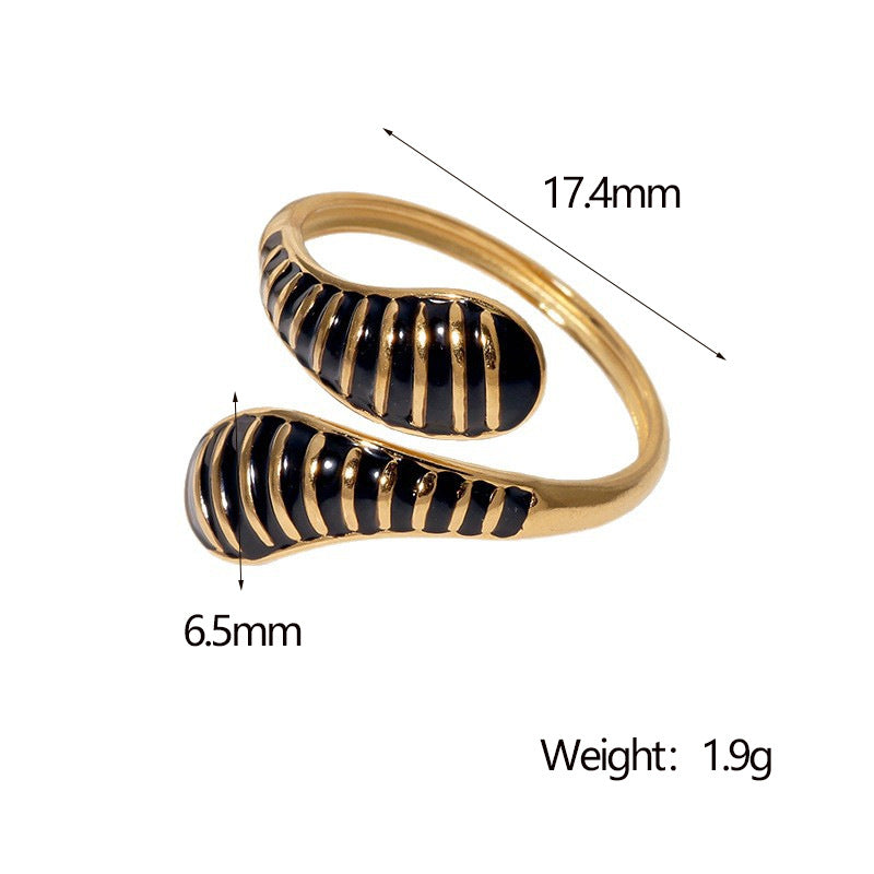 Anello aperto da donna vintage a forma di goccia in acciaio inossidabile con finitura galvanica