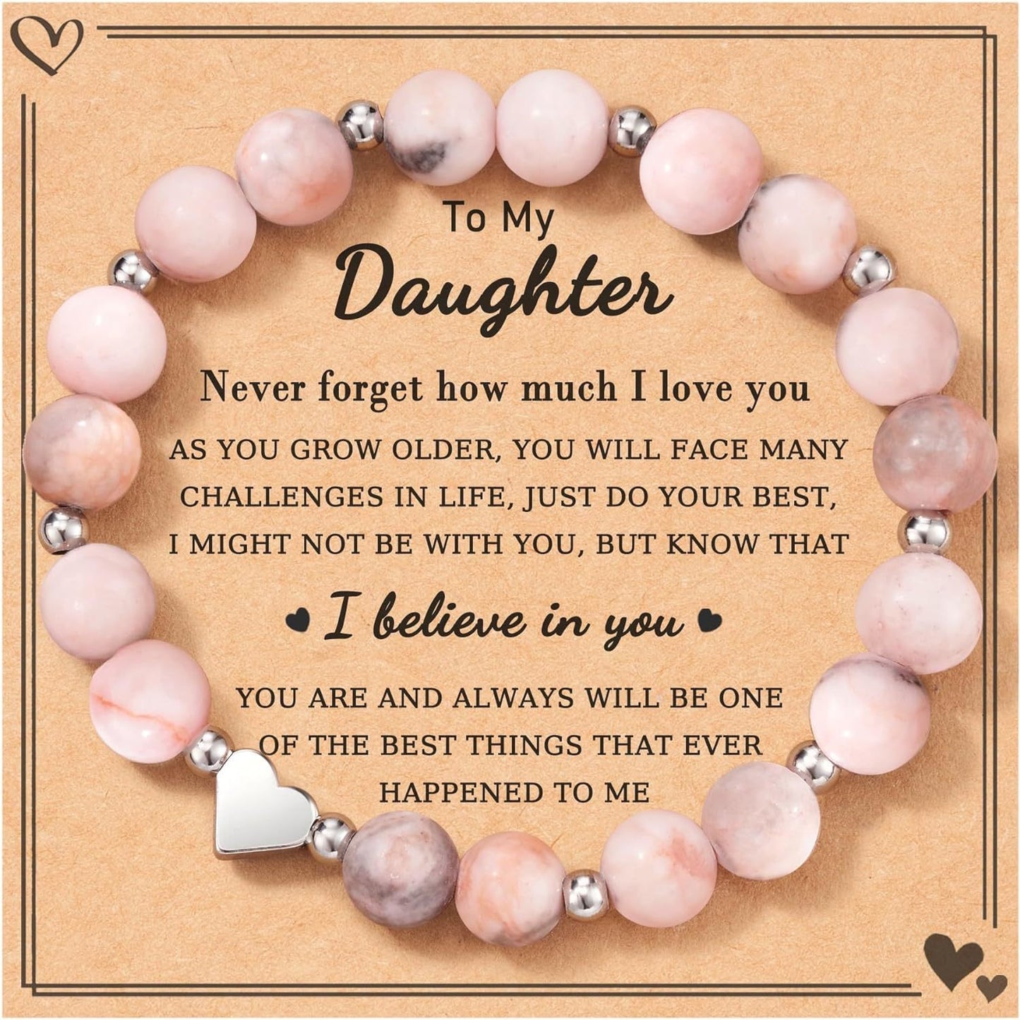 Sweet Heart Shaped Pink Zebra Agate Bracelet for Women