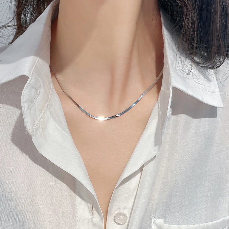 Collar minimalista de cadena de serpiente de acero de titanio para mujeres y hombres con acabado pulido y acento de corazón