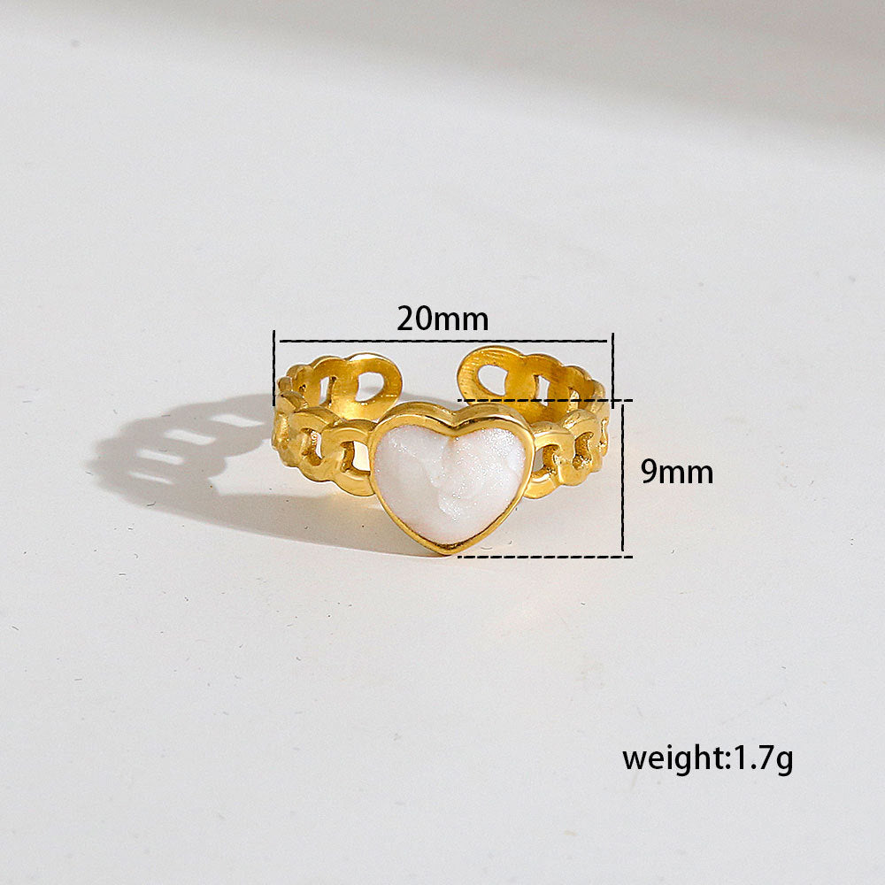 Anello aperto da donna in acciaio inossidabile con placcatura in oro, design geometrico a forma di cuore e ottagramma, stile moda pendolare
