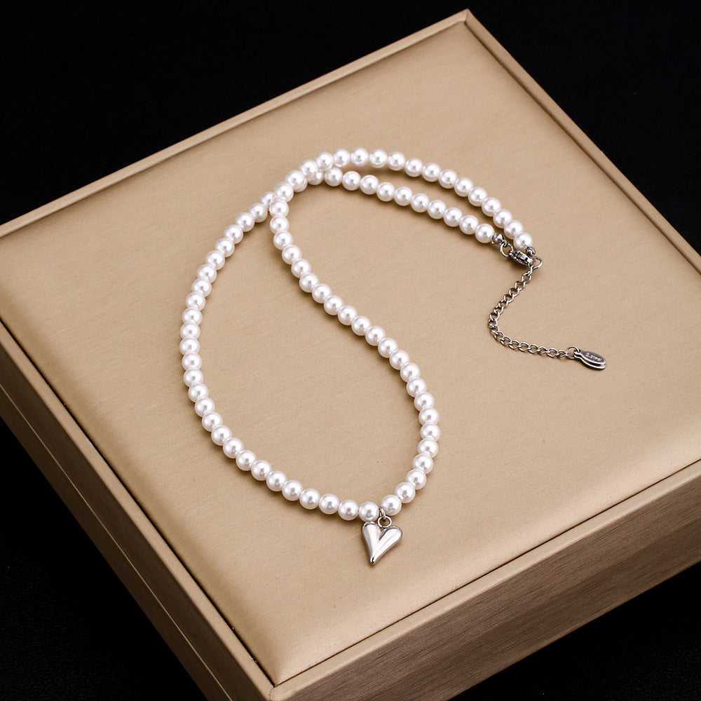 Collar con colgante de moda de acero de titanio sólido pulido con forma de corazón para mujer con cadena tipo O
