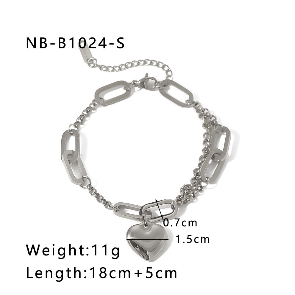Minimalist Heart-Shaped Stainless Steel Bracelet with 18K Gold Plating for Women