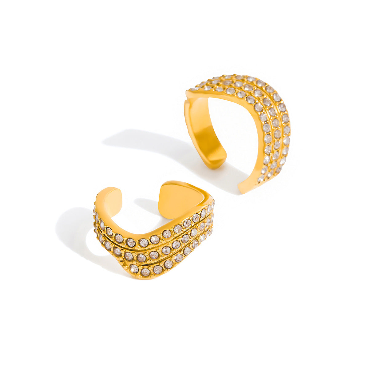 Orecchini a Clip da Donna in Acciaio Inossidabile a Onda Geometrica con Strass, Finitura Placcata, Orecchini Minimalisti di Lusso