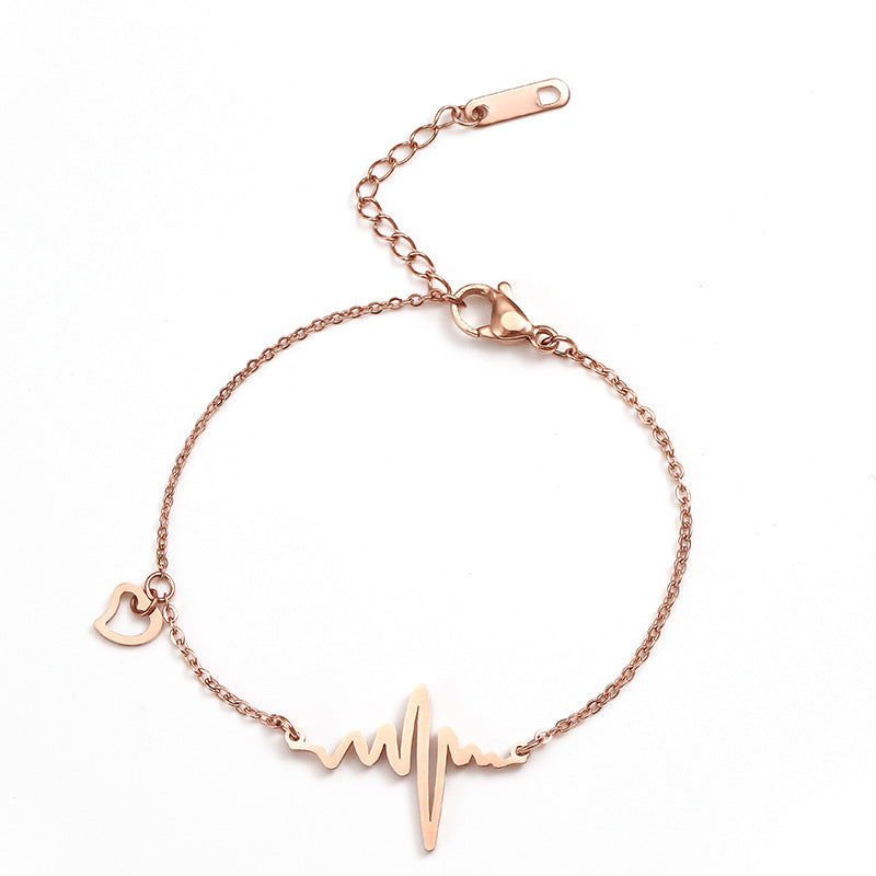 Minimalist ECG Heartbeat Design Titanium Steel Necklace for Women with Electroplated Finish Geometric Pendant Locket Style Clavicle Chain