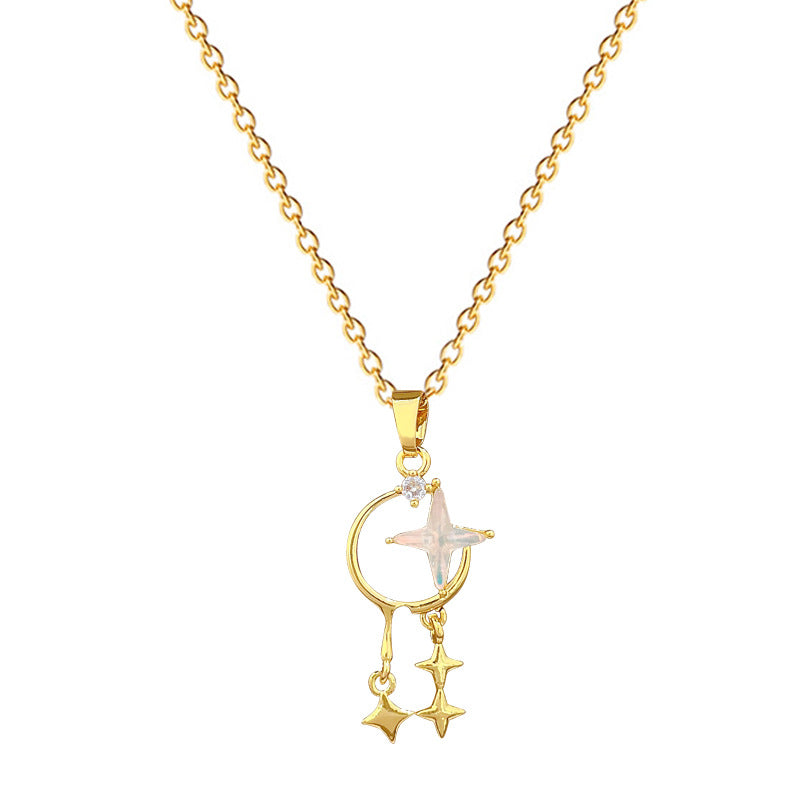 Sweet Minimalist Star Rhinestone Pendant Titanium Steel Necklace for Women and Men