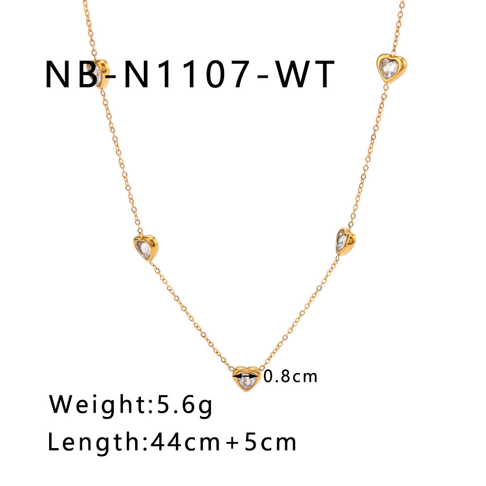 Minimalist Heart-Shaped Titanium Steel Necklace with 18K Gold Plating and Colorful Rhinestone Inlay on O-Chain