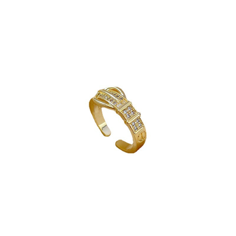 Cartoon Style Crown-Shaped Gold-Plated Brass Adjustable Ring for Women