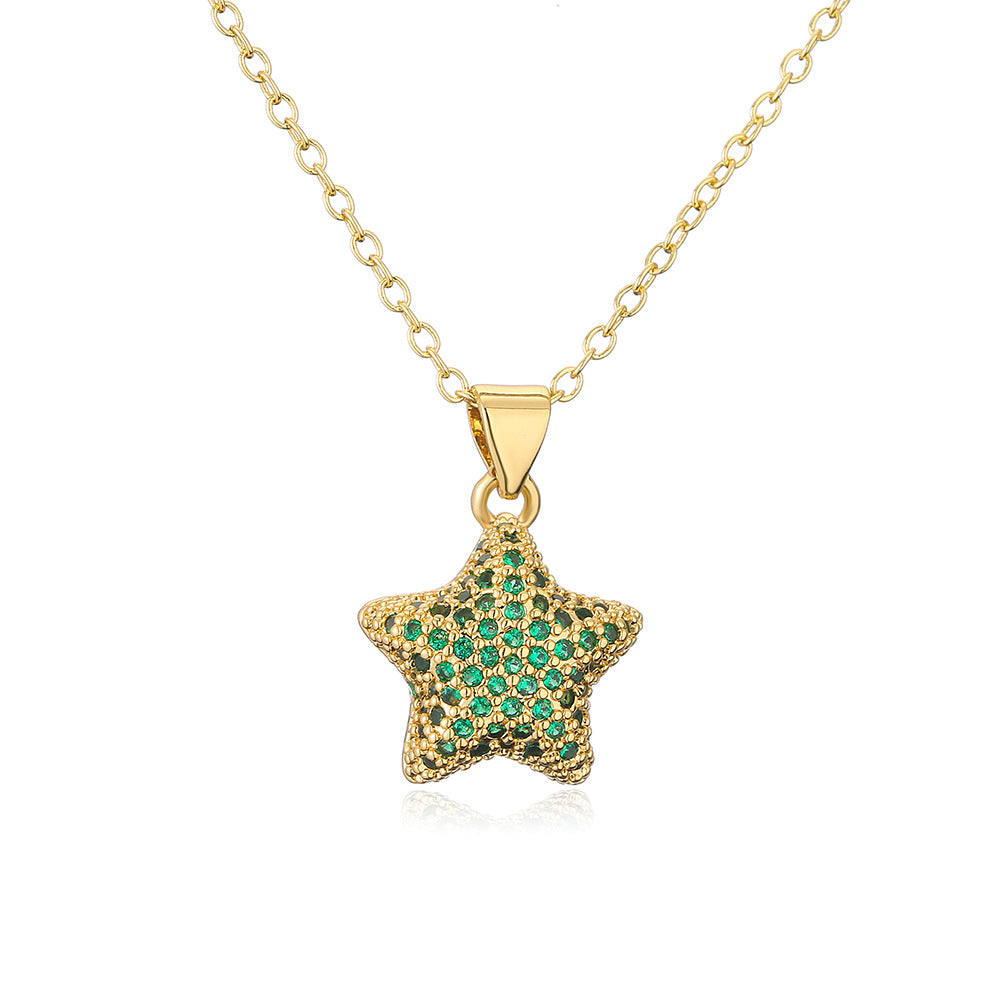Collana con ciondolo a stella geometrica minimalista da donna con base in rame placcata in oro 18 carati e zirconi cubici micro-pavé