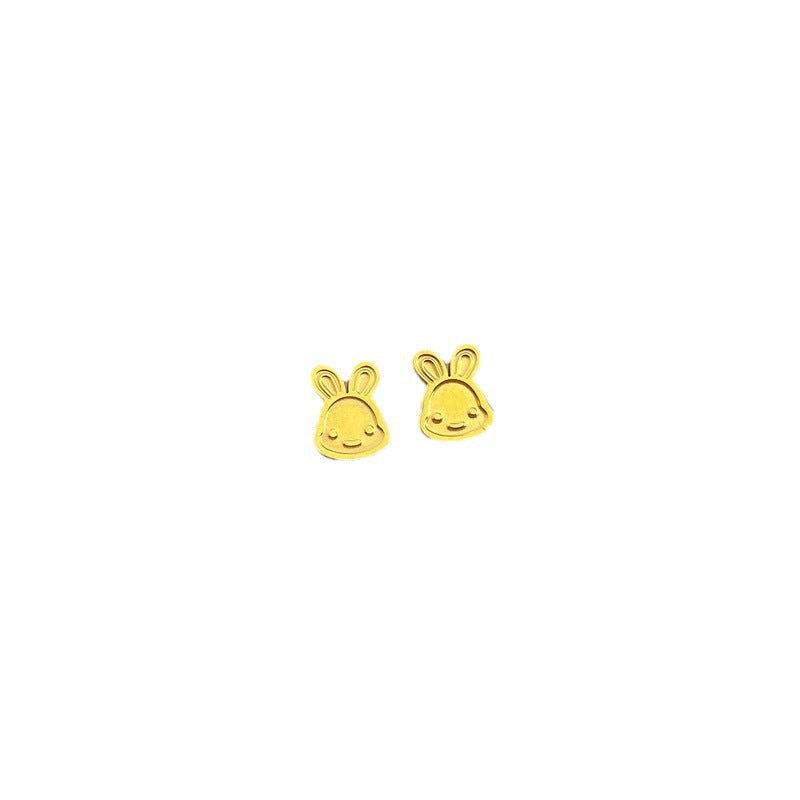 Minimalist Sweet Geometric Rabbit Smile Plated Titanium Steel Stud Earrings for Unisex