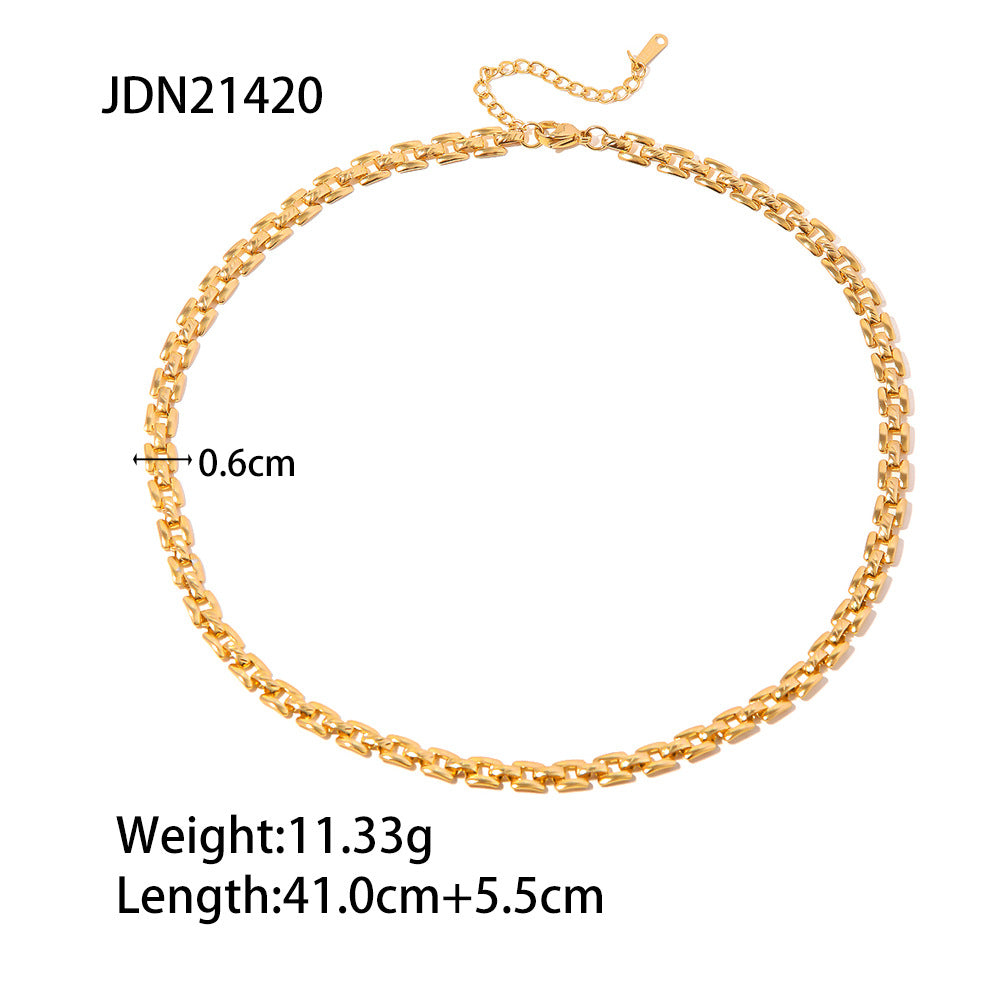 Geometric Style 18K Gold Plated Stainless Steel Bracelet with Circular Pendant for Women