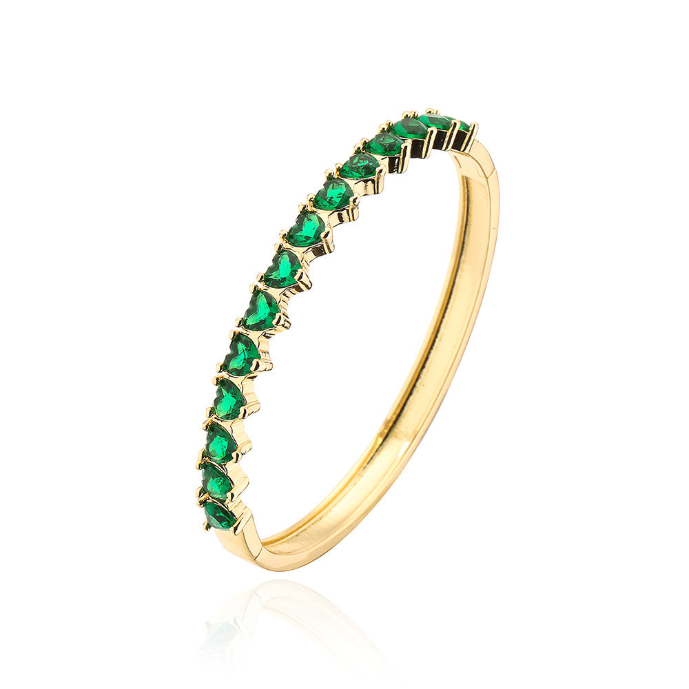 Minimalist Heart-Shaped Copper Bracelet with 18K Gold Plating and Micro-Paved Zirconia for Women