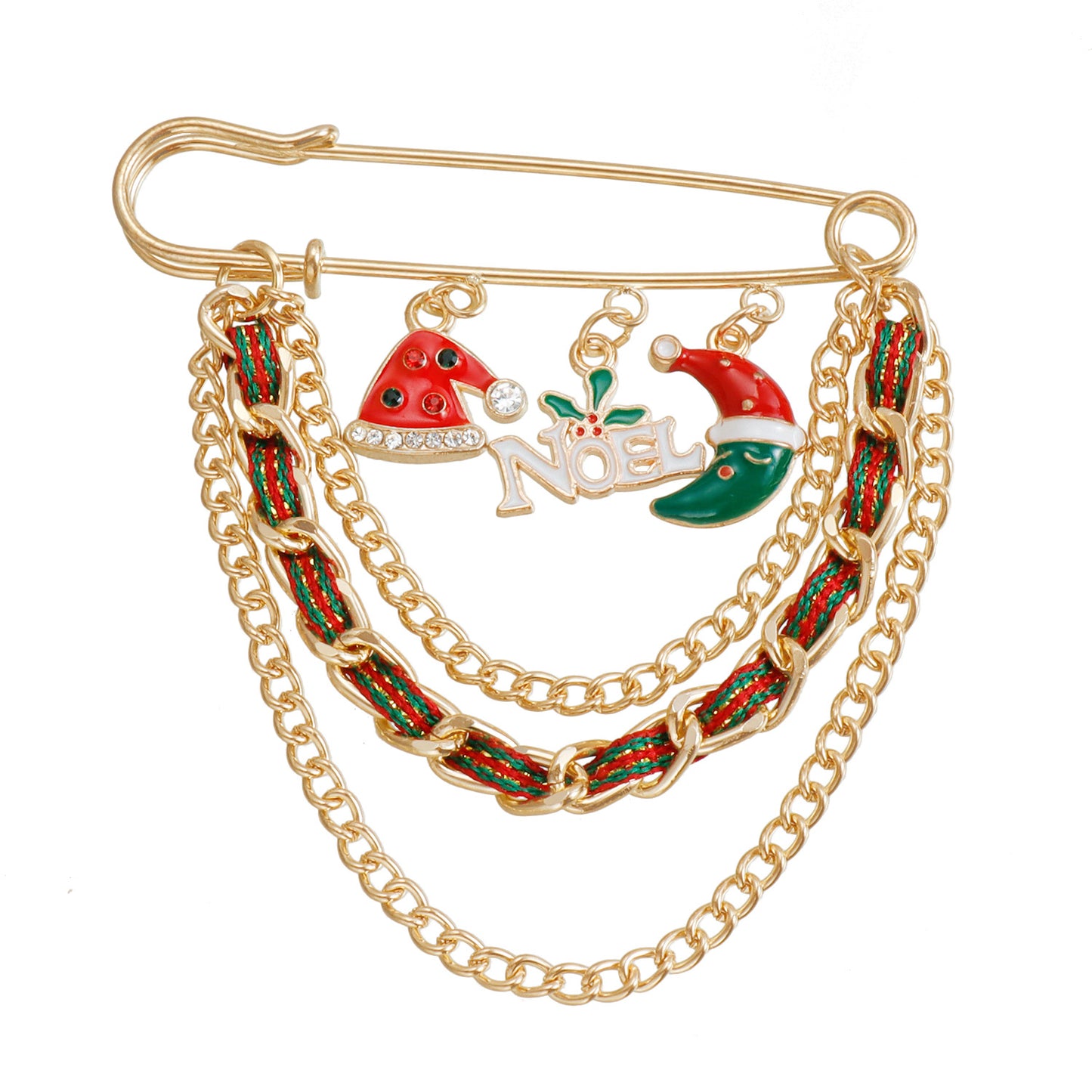 Diseño Original Pin Navideño Geométrico para Mujer con Acabado de Metal Bañado, Broche de Papá Noel para Fiestas, Accesorio de Regalo