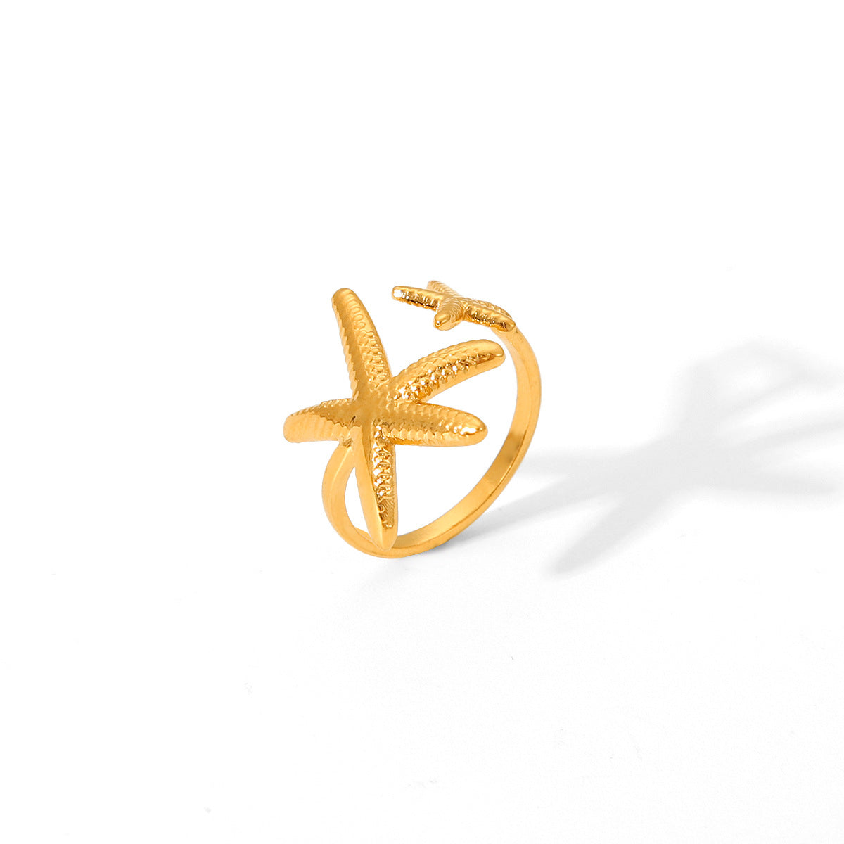 Anello da donna in acciaio al titanio a forma di stella marina in stile Ins, con finitura galvanizzata e design geometrico a tema animale