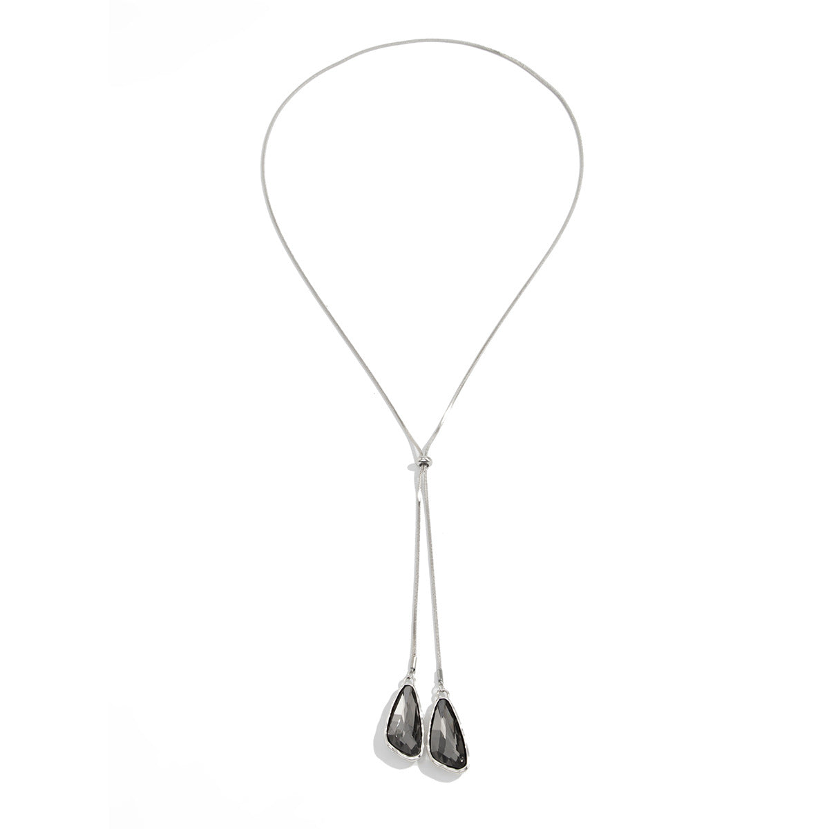 Minimalist Luxury Geometric Black Diamond Plated Brass Zinc Alloy Pendant Snake Chain Y-Shape Long Necklace for Women