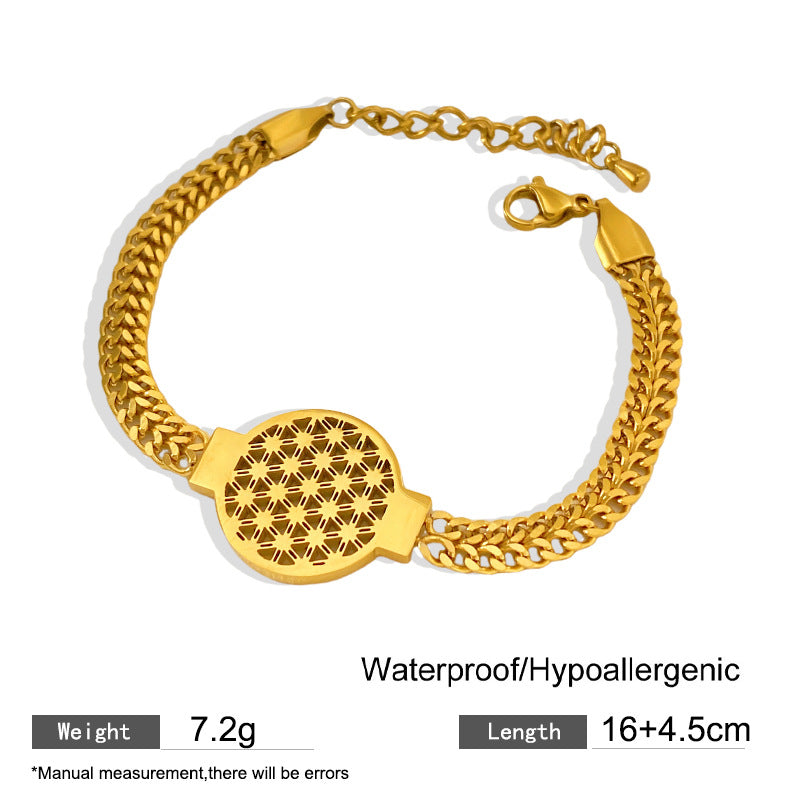 Minimalist Luxury Hollow Floral Woven Titanium Steel Bracelet