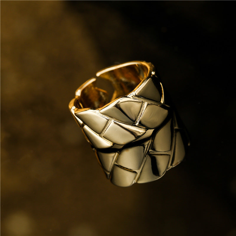 Vintage 18K Gold Plated Geometric Brass Ring for Women
