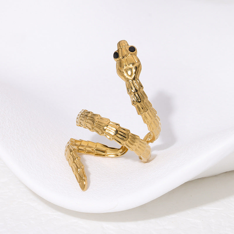 Anillo Atrevido con Forma de Serpiente de Acero Inoxidable con Textura Francesa, Chapado en Oro de 18K, Anillo de Moda Ajustable para Mujer