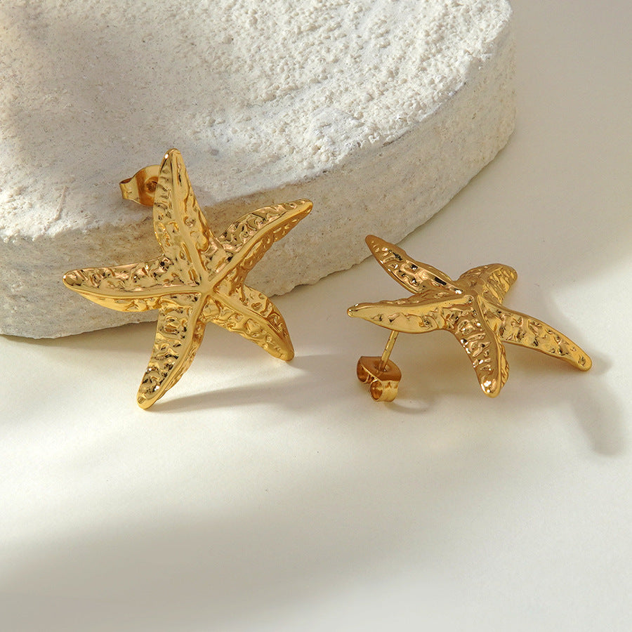 Casual Beach Style Irregular Starfish and Conch Stainless Steel Earrings for Women