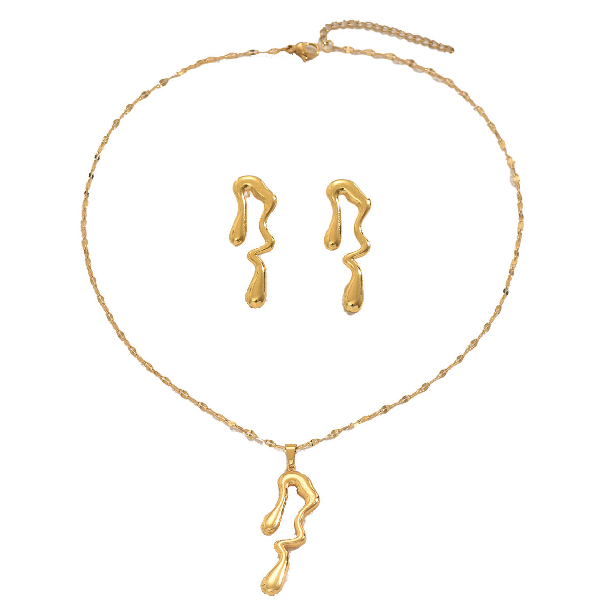 Collar de cadena con colgante irregular de estilo geométrico y pendientes a juego para mujer, chapado en aleación de zinc