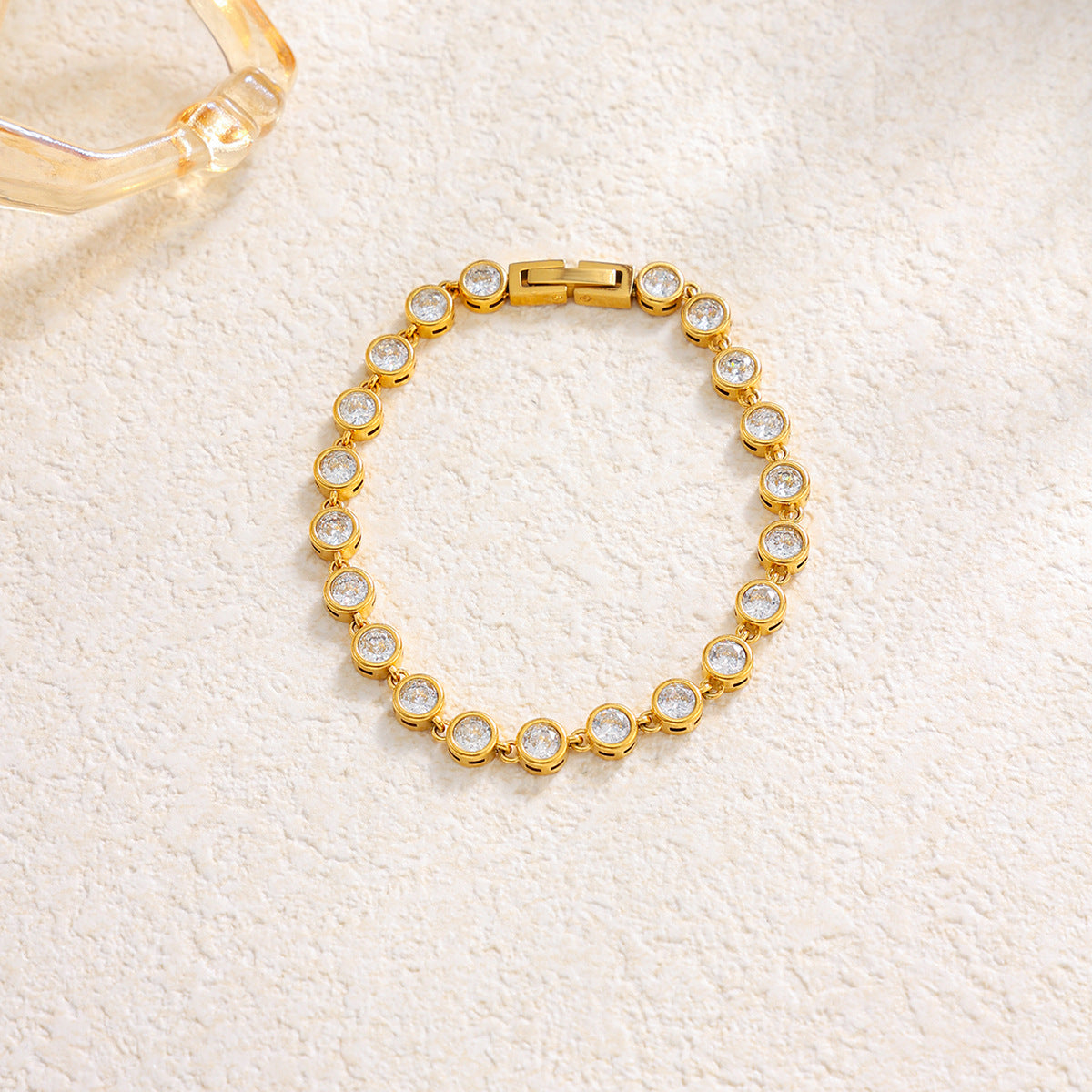 Fashion 18K Gold Plated Stainless Steel Rhinestone Inlaid Geometric Snake Chain Open Cuff Bracelet