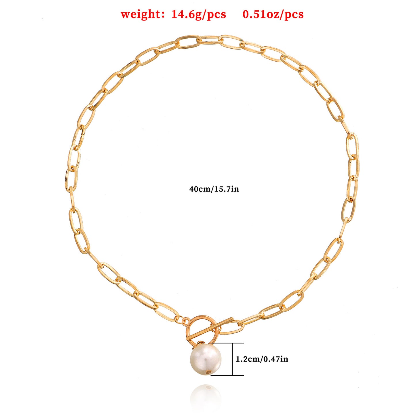 Minimalist Punk Style Geometric Paperclip Bamboo Link Necklace with Large Pearl Pendant for Women