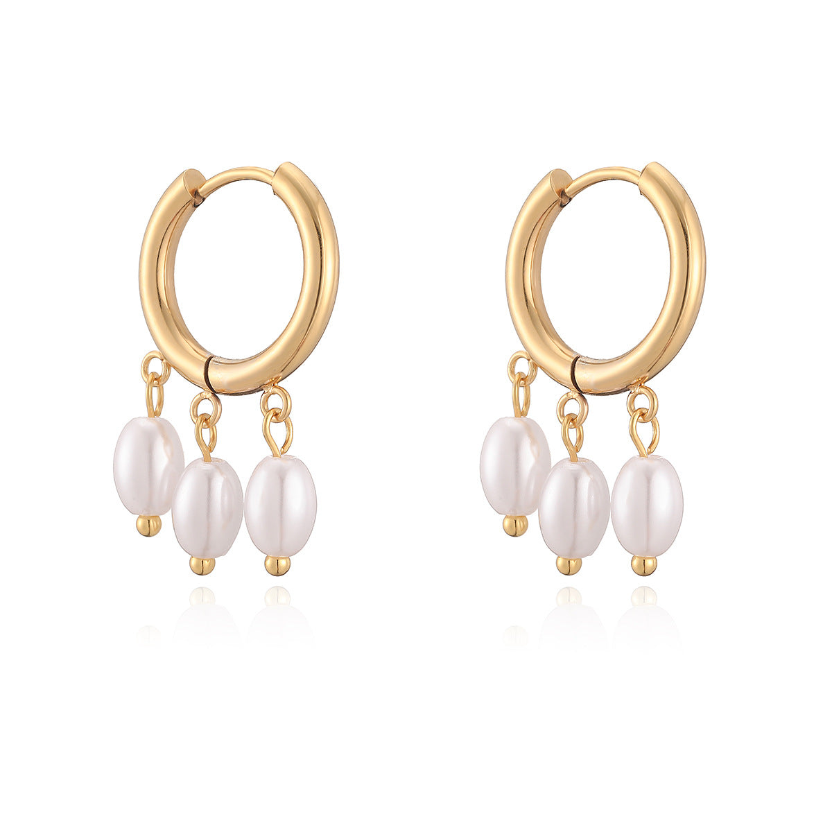 Minimalist Elegant Geometric Pearl Inlay Stainless Steel Earrings