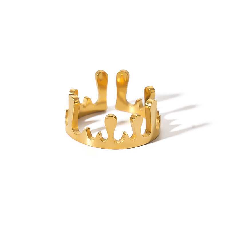 Anello da donna in acciaio inossidabile placcato, a forma di corona geometrica minimalista