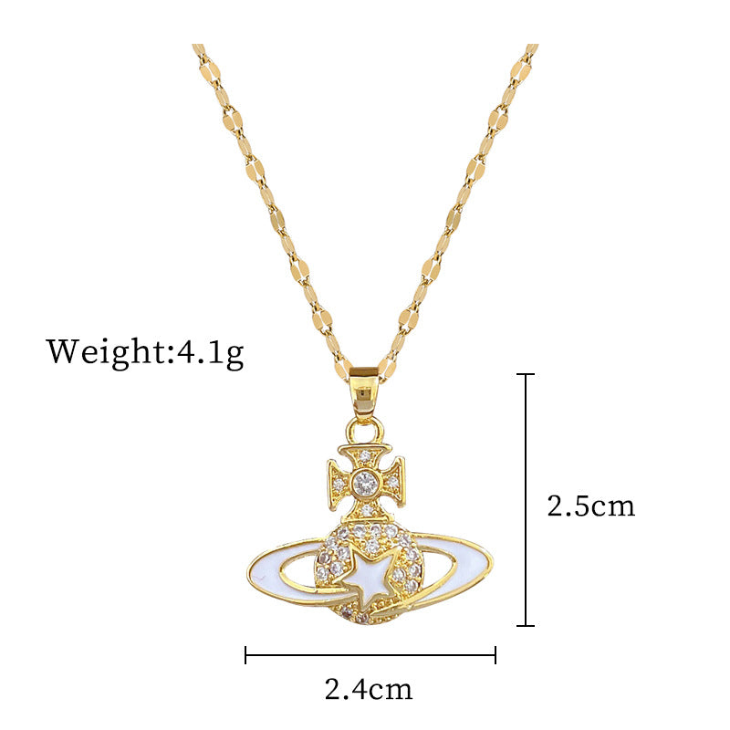 Collar de acero de titanio geométrico minimalista de lujo con incrustaciones de diamantes de imitación para mujer