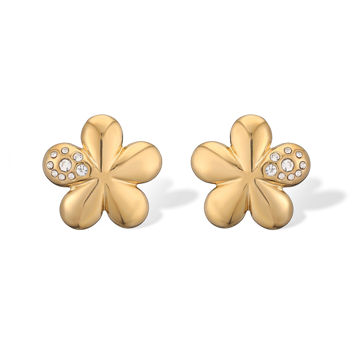 Orecchini Minimalisti in Acciaio Inossidabile a Forma di Fiore con Placcatura in Oro 18K e Zirconia Micro-Incastonata da Donna