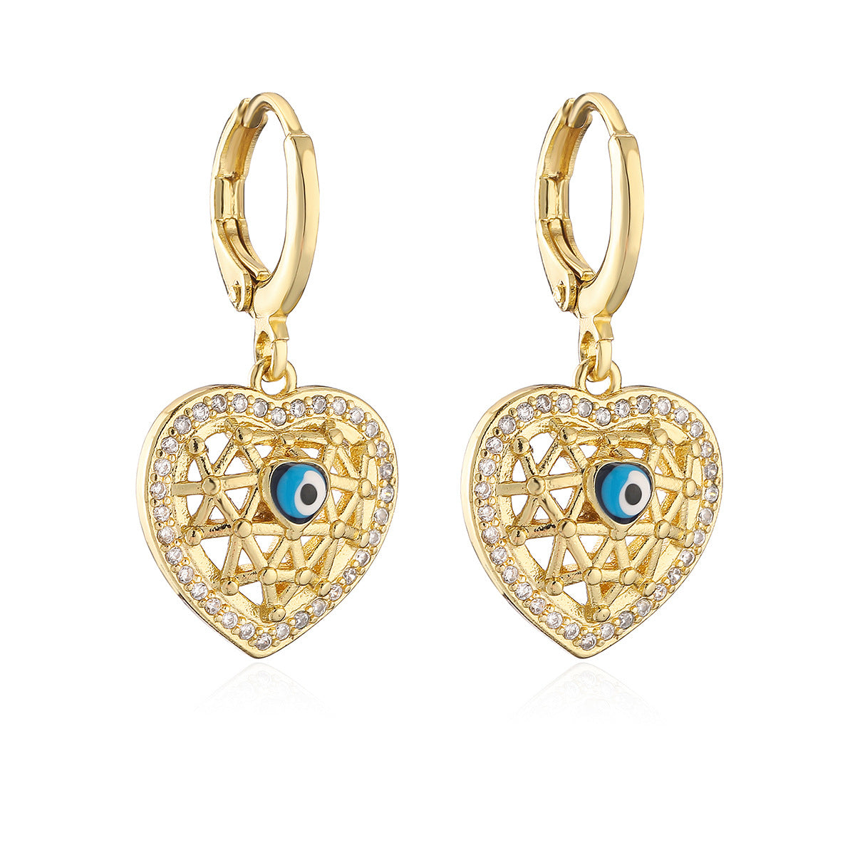 Orecchini da donna minimalisti a forma di cuore geometrico in rame placcato oro con zirconi