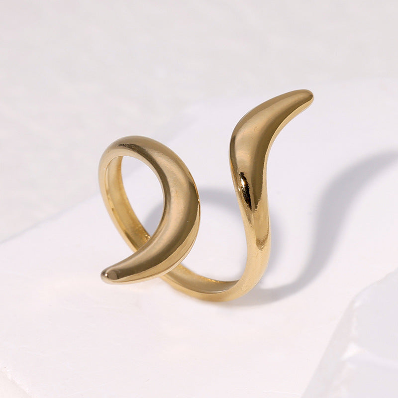 Minimalist Geometric Titanium Steel Adjustable Ring for Women with Plated Finish and Clean Line Design