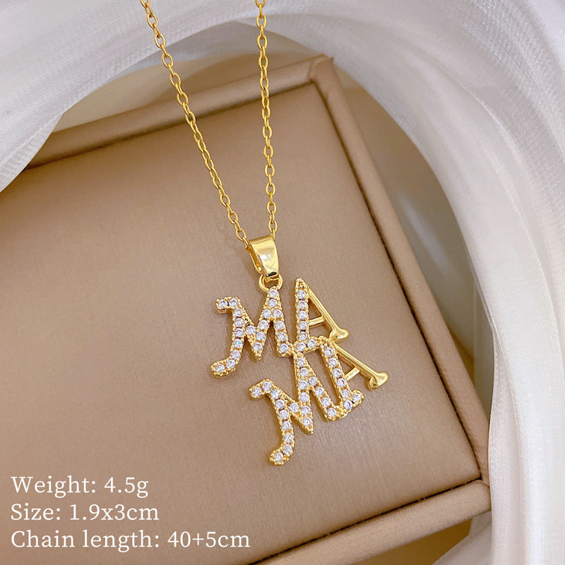 Sweet Minimalist Cross Micro-Inlaid Cubic Zirconia Brass Pendant Titanium Steel Necklace for Unisex