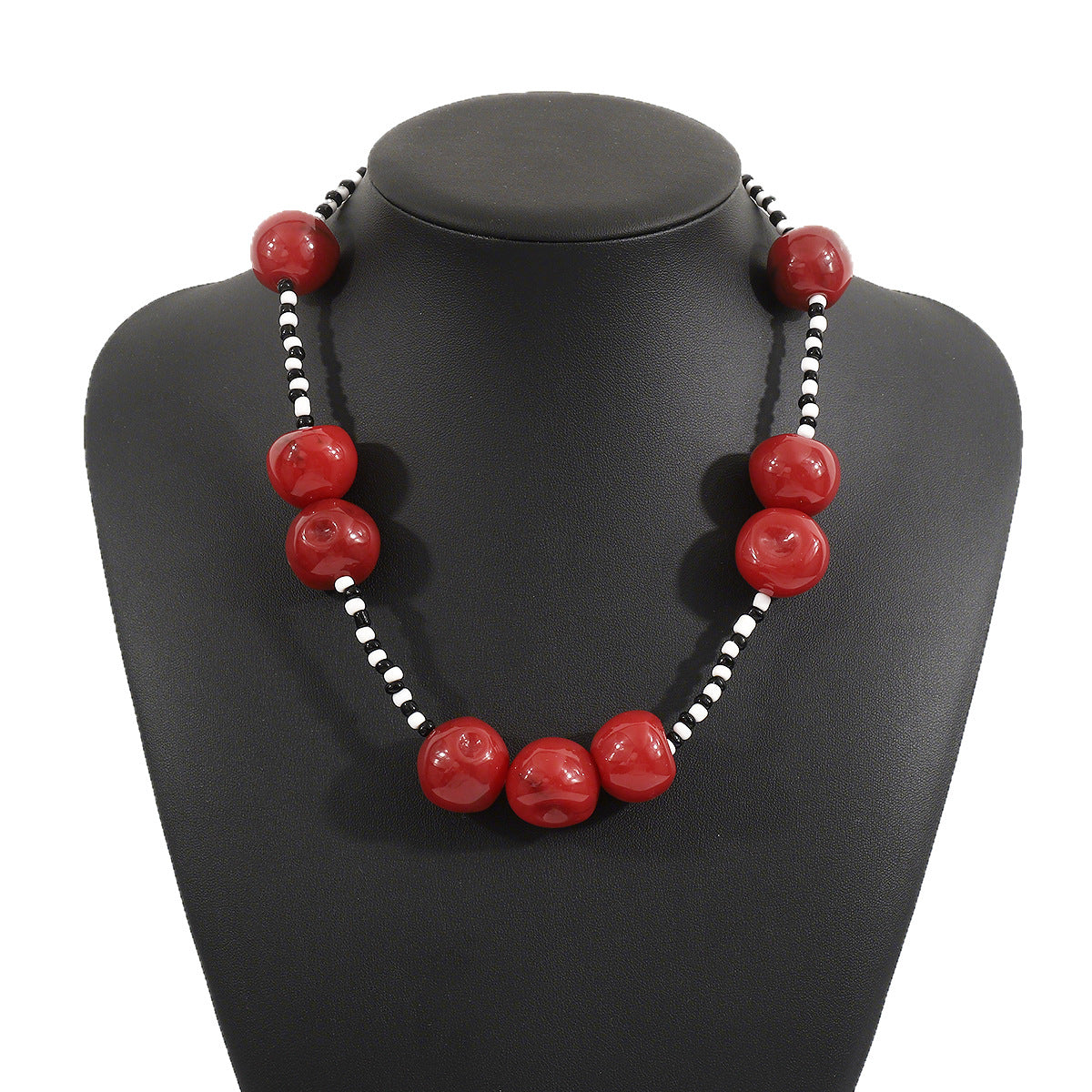 Dulce Collar Minimalista de Resina con Cuentas en Forma de Cereza para Mujer con Cadena de Cuentas Redondas