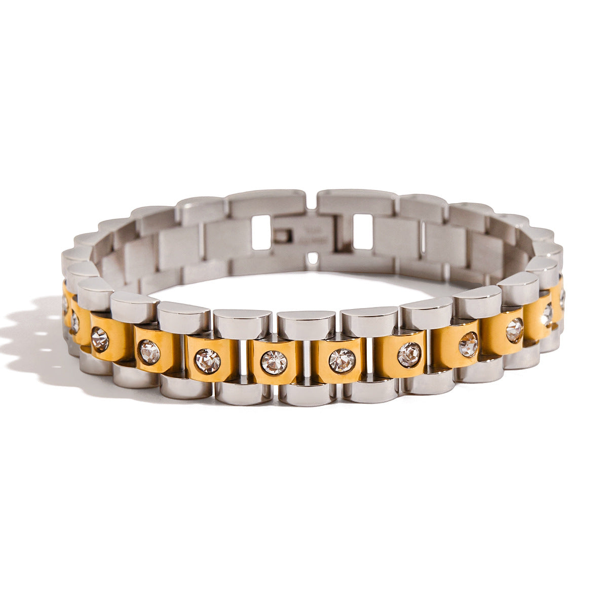 Bracciale geometrico placcato in acciaio inossidabile con strass bianchi per donna, gioielli di lusso minimalisti