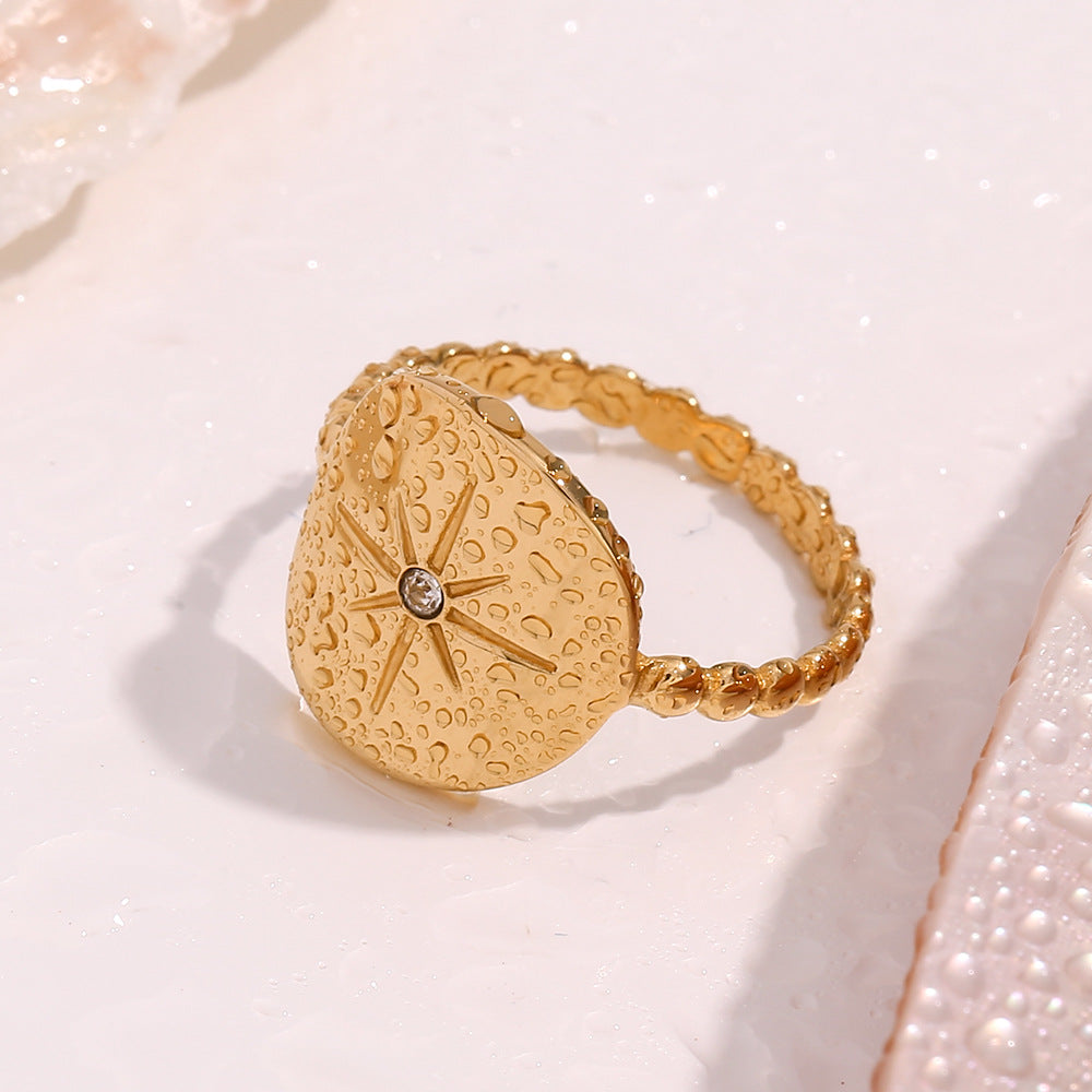 Anillo de estrella de ocho puntas ajustable de acero inoxidable chapado en oro de 18 quilates, geométrico y minimalista para mujer