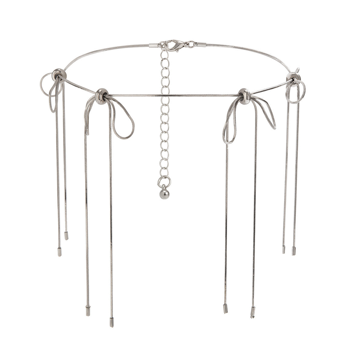 Sweet Minimalist Brass Bowknot Tassel Choker Necklace Snake Chain for Women