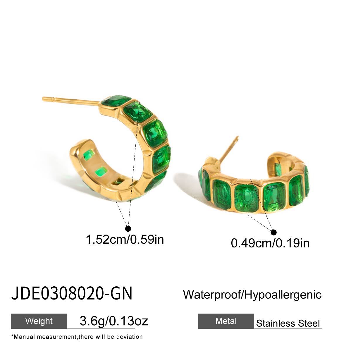 Elegant Geometric Stainless Steel Hoop Earrings with Green Cubic Zirconia Plated Finish for Women