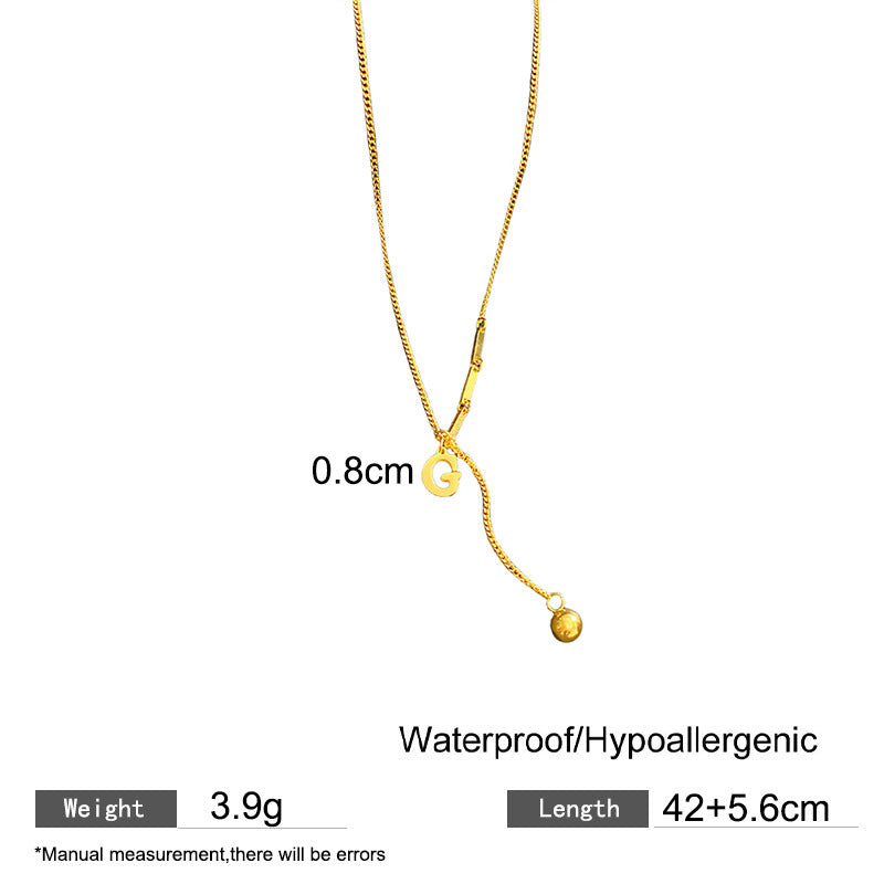 Elegant Letter G Geometric Tassel Cylinder Pendant Necklace Titanium Steel Plated Chain for Women