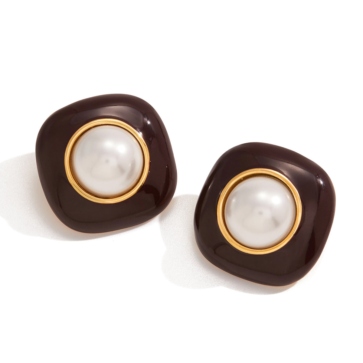 Pendientes de Tachuela de Perlas Esmaltadas de Acero Inoxidable con Diseño Geométrico Minimalista para Mujer