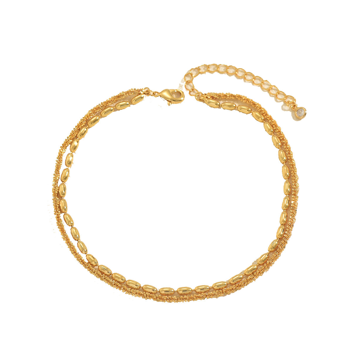 Tobillera geométrica multicapa para mujer hecha de cobre con diseño minimalista moderno y estilo elegante y versátil