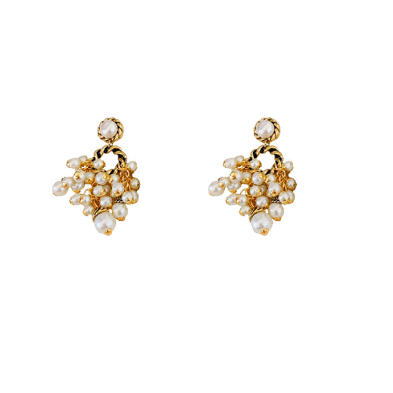 Vintage-Style Geometric Pearl Dangle Earrings with Oxidized Finish in Alloy and 925 Sterling Silver Posts